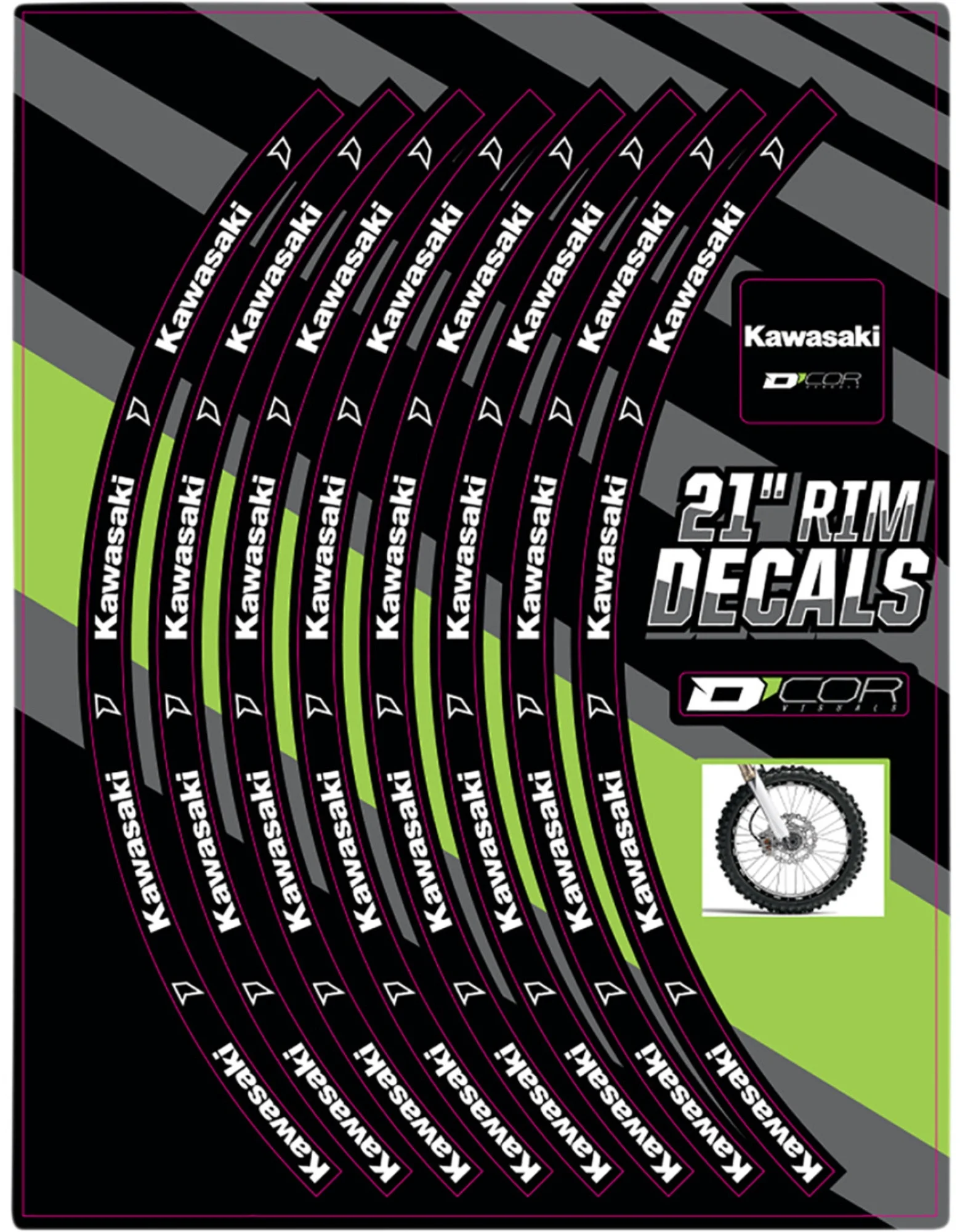 D'Cor Visuals 21" Front Rim Kawasaki Decal Kit (40-80-202)