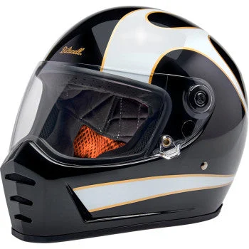 BILTWELL Lane Splitter Helmet - Gloss Black/White Flames - XS 1004-570-501
