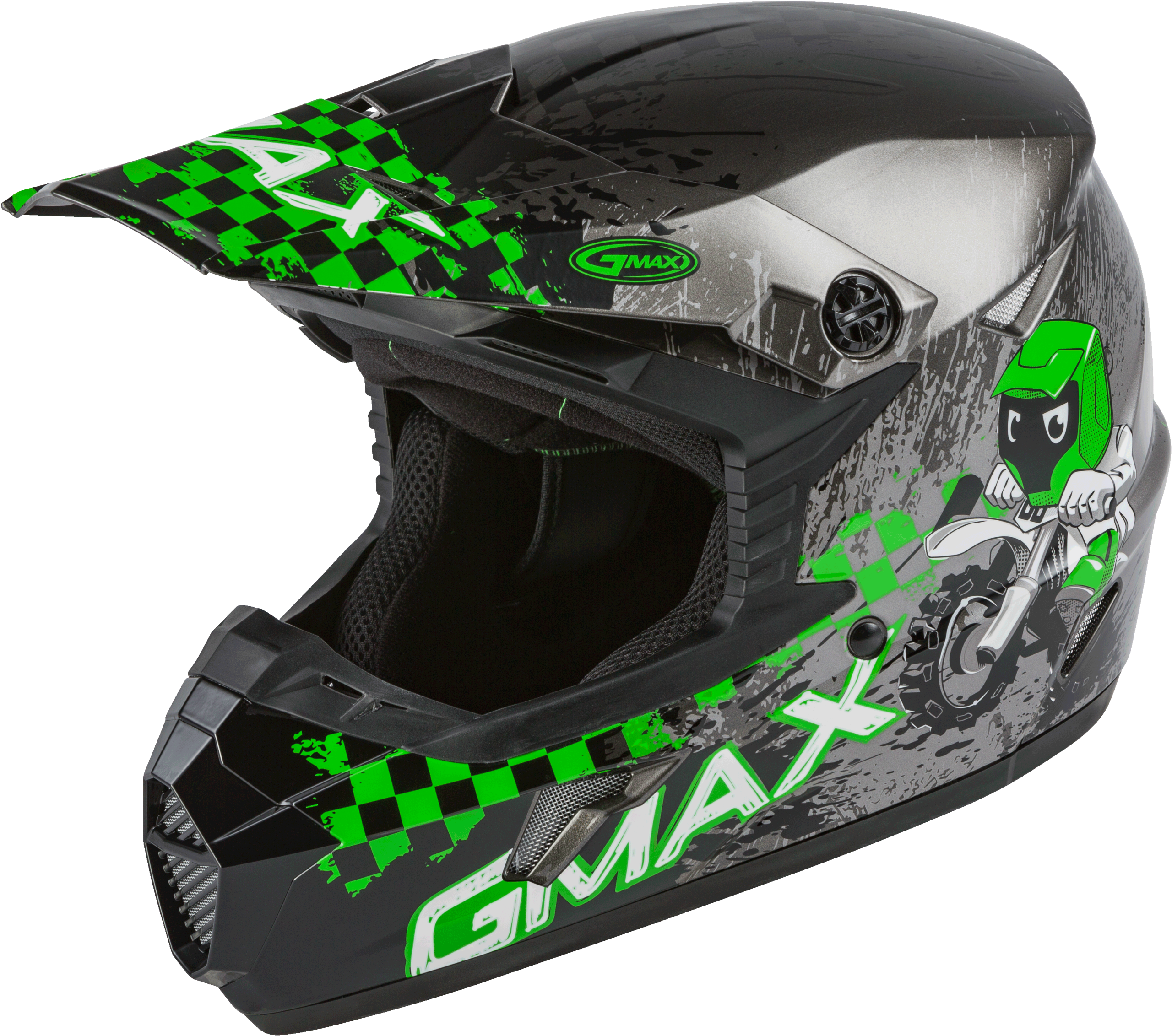 Youth Mx 46y Off Road Anim8 Helmet Dark Silver/Green Ys