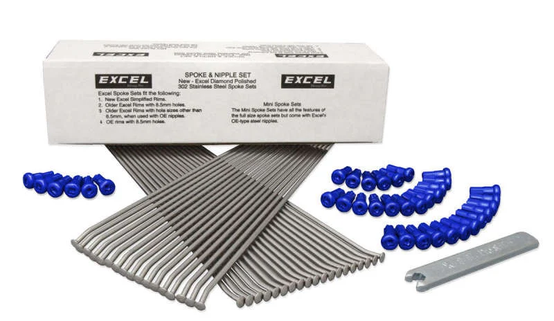 Excel Rear Spoke/Blue Nipple Set (w/ Wrench) - 8 Gauge / 36 Qty - Blue - XS8-47197B