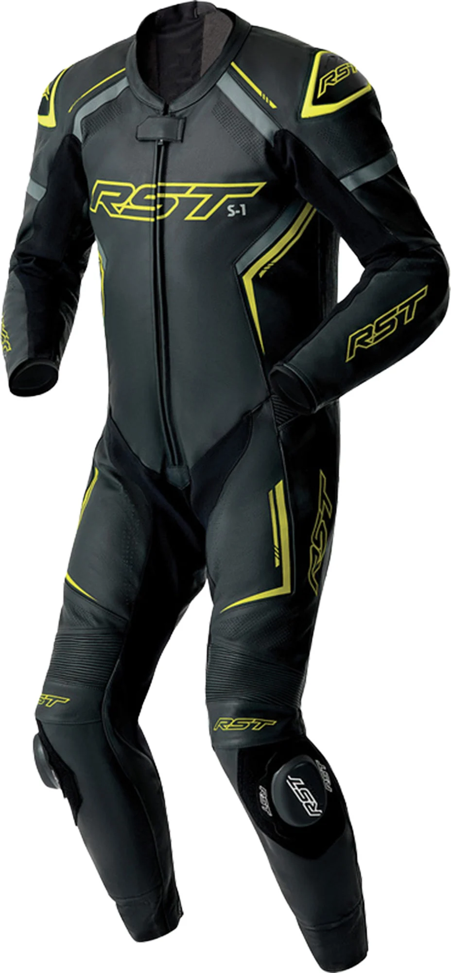 RST S1 D3O perforated 1-Piece Motorcycle Leather Suit  black/neon/yellow