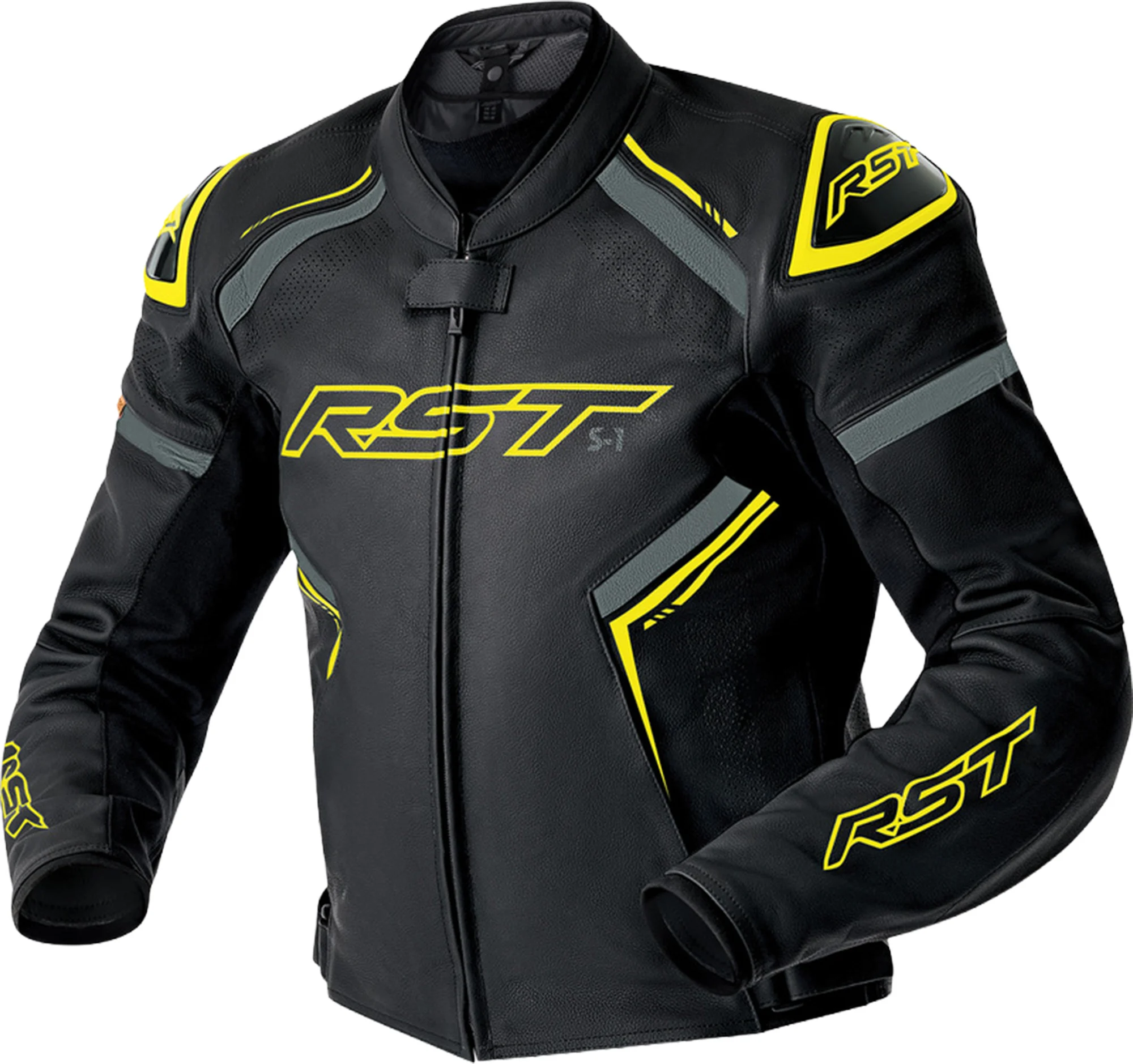 RST S1 D3O perforated Motorcycle Leather Jacket  black/neon/yellow