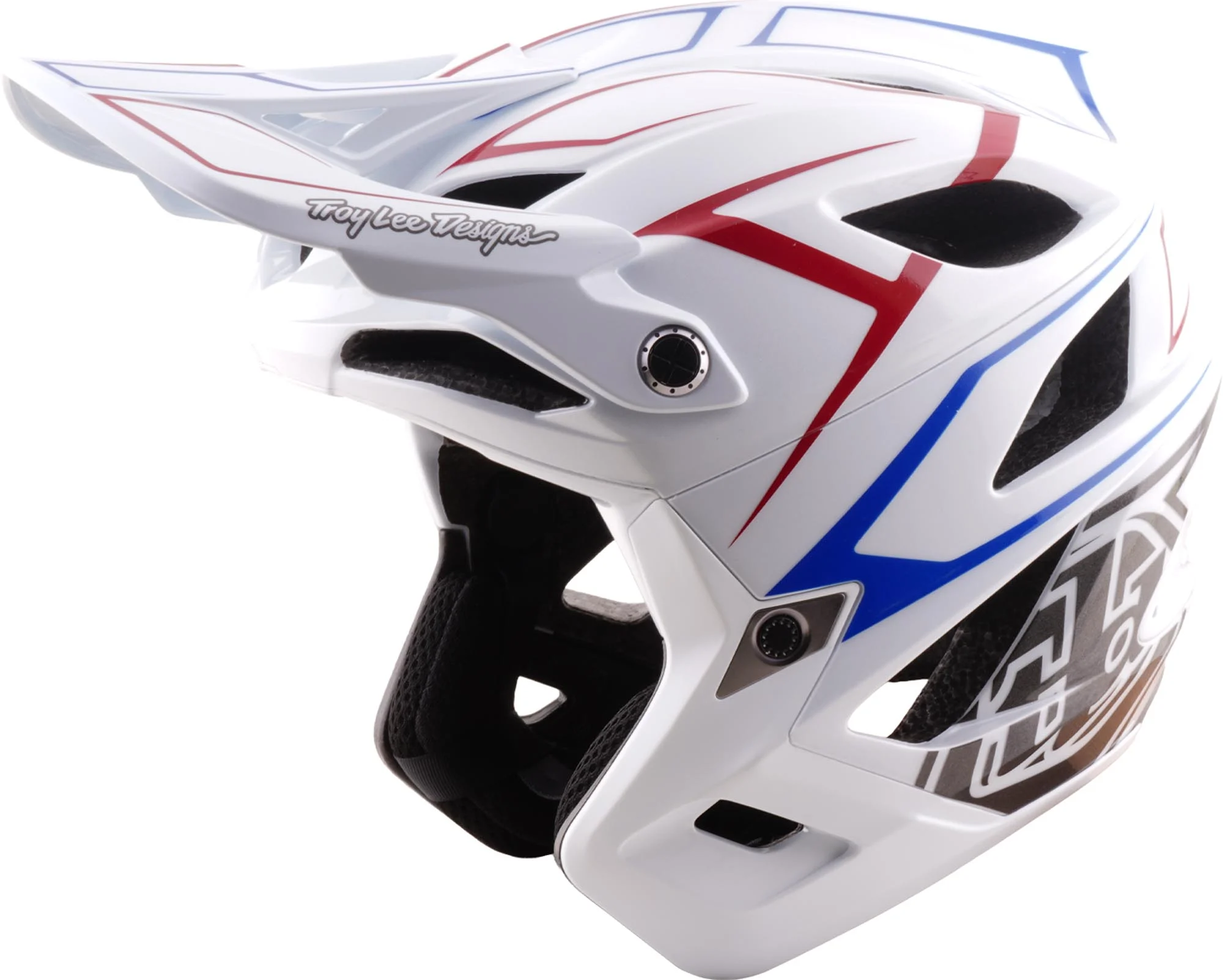 Troy Lee Designs Stage Stunt MIPS Pinstripe Bicycle Helmet white/blue/red