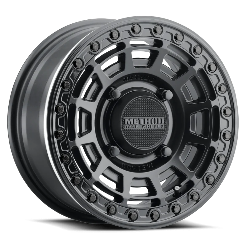 Method MR415 Beadlock 15x7 / 5+2/38mm Offset / 4x136 / 106mm CB Matte Black Wheel - Gloss Black Ring - MR415570471052B