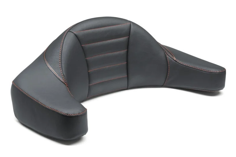 Mustang 93-13 HD FL Super Touring Extended Arm Wrap-Around Backrest Deluxe - Black w/Red Stitching - 79013AB
