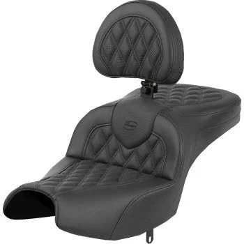 SADDLEMEN Roadsofa™ Seat - With Backrest - Black - Lattice Stitch - Indian Pursuit '22-'24 I22-02-182BR