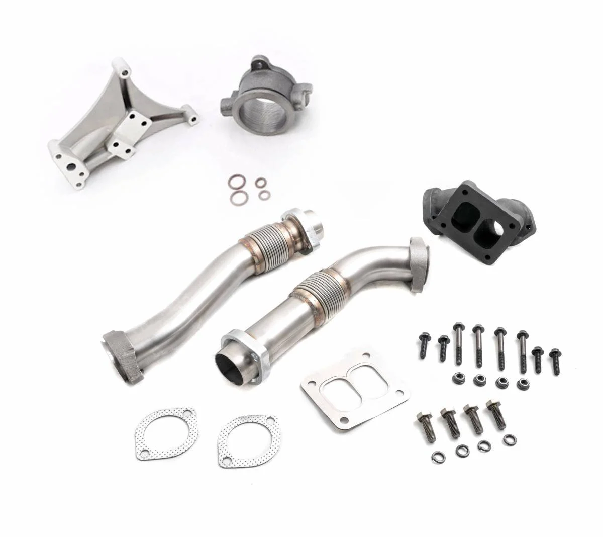 Rudy's Heavy Duty Stainless Steel Bellowed Replacement Turbocharger Up Pipe Kit with Non-EBP Pedestal & Housing For 94-97 7.3 Powerstroke