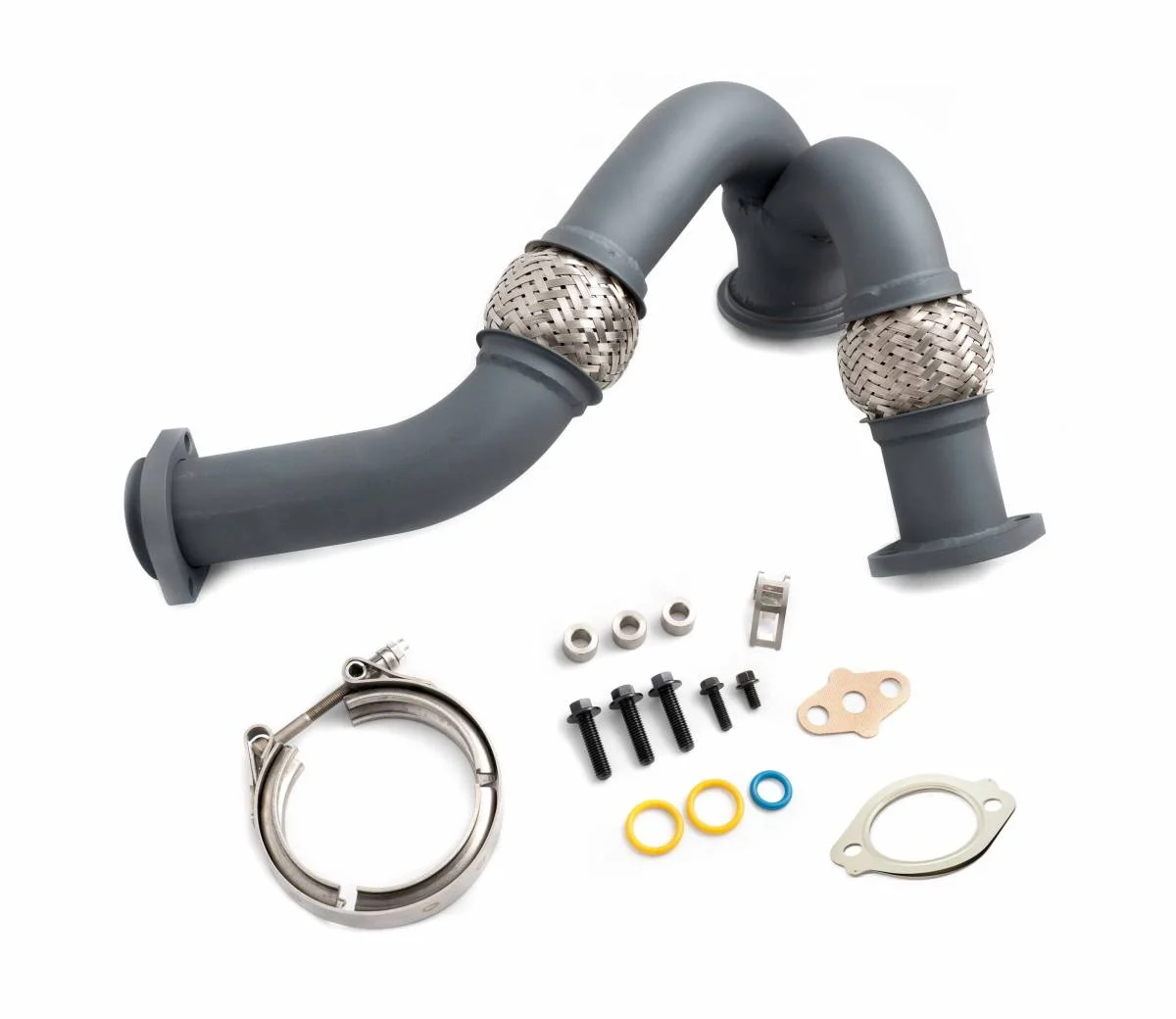 Rudy's High Temp Ceramic Coated Heavy Duty 304 SS Up Pipe Kit & Turbo V-Band Clamp For 03-07 6.0 Powerstroke