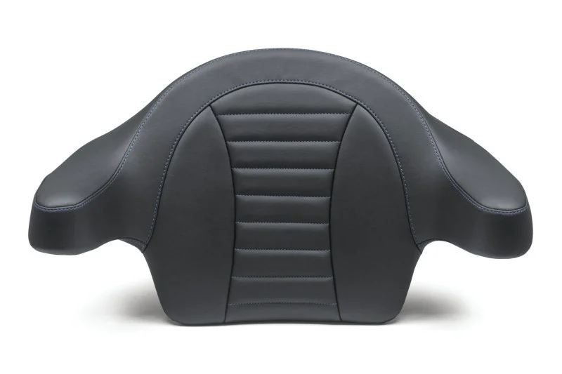 Mustang 93-13 HD FL Touring Extended Arm Wrap-Around Backrest Deluxe - Black w/Blue Stitching - 79014SB