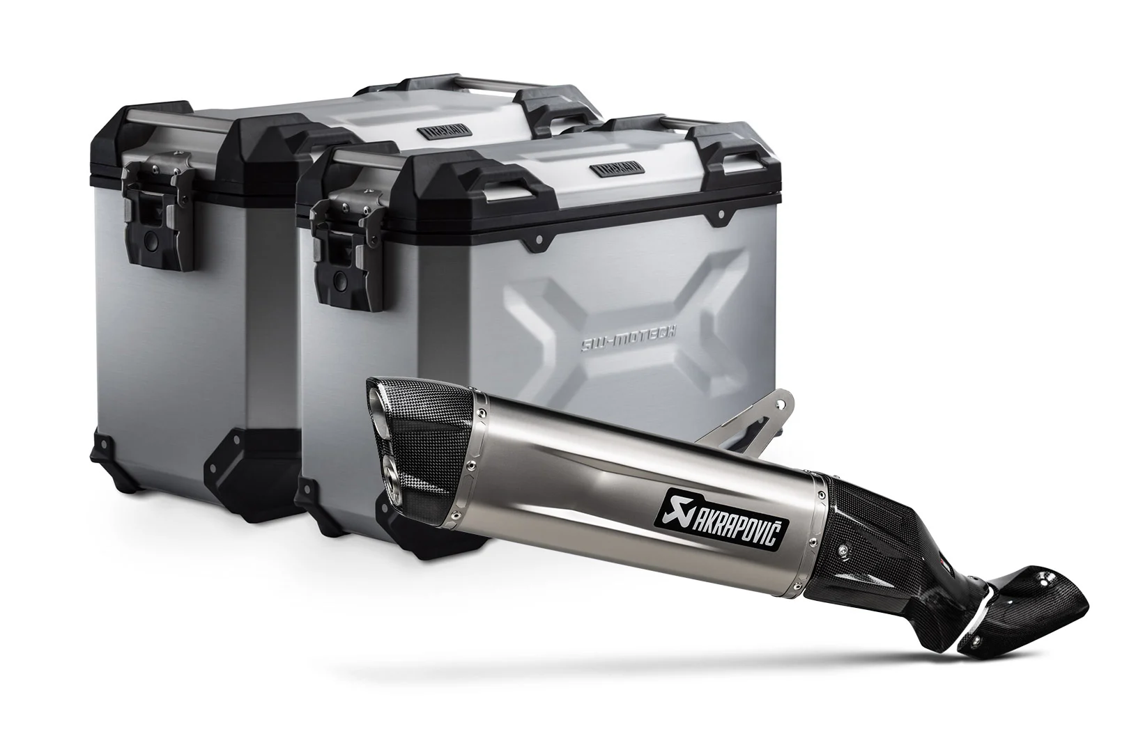 SW-Motech TRAX ADV aluminum case system + Akrapovic - Silver. 45/37 l. Kawasaki KLE500/KLE500 SE (26-).